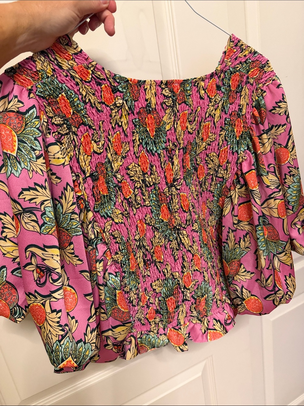 THML Pink Floral Smocked Crop Top with Puff Sleeves - Picture 3 of 3